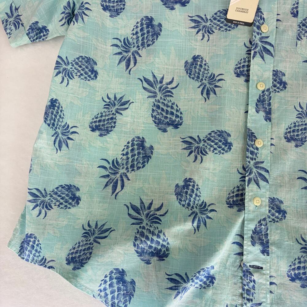 IZOD Men's 2XL Dockside Chambray Pineapple Short Sleeve Button Down Shirt NWT - Picture 13 of 16